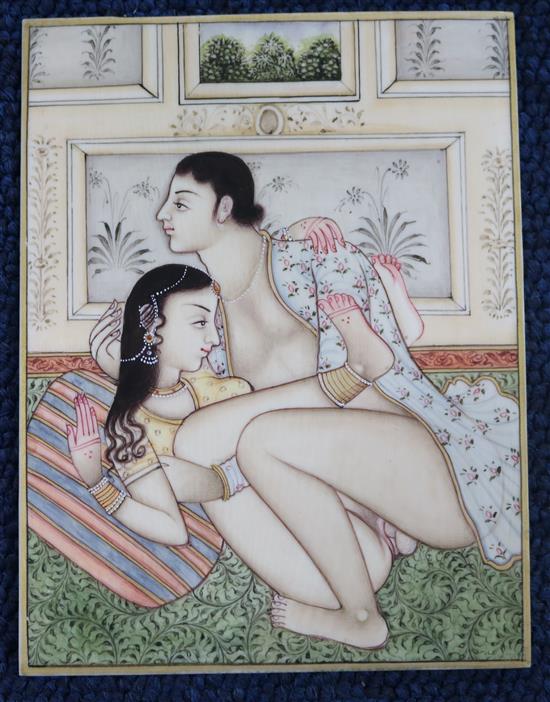 Five Indian erotic miniatures on ivory, late 19th/20th century, the largest 4.5 x 3.75in.